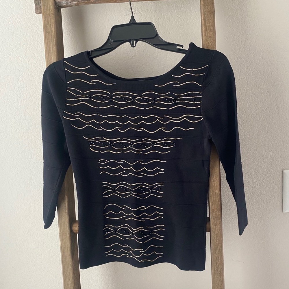 Black knit quarter sleeve top - attitude size M